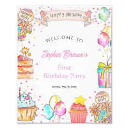 Sweet One Watercolor 1st Birthday Party Sign Fotodruck