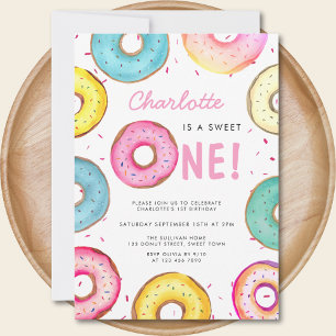 Sweet One Watercolor Niedlich Donuts 1. Geburtstag Einladung