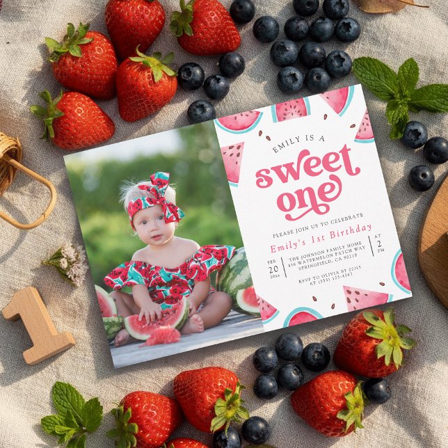 Sweet One Watermelon Girls Photo 1st Birthday Einladung (Von Creator hochgeladen)