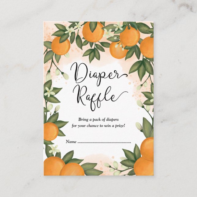 Sweet Orange Citrus Greenery Baby Diaper Raffle Begleitkarte (Vorderseite)