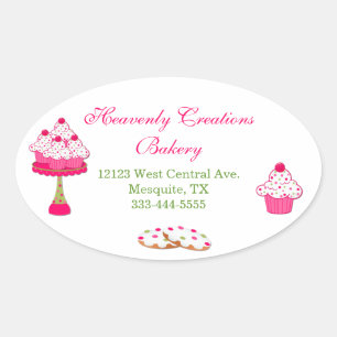 Sweet Oval Cupcake Bakery Stickers