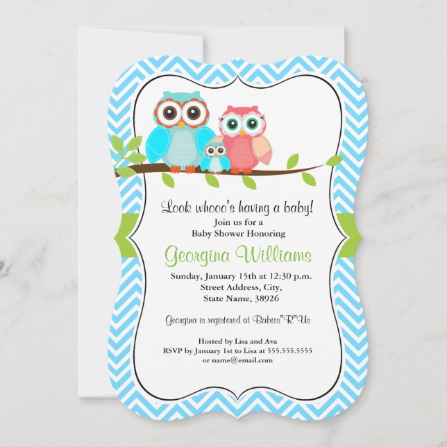 Sweet Owl Baby Shower Einladung / Blue Green (Vorderseite)