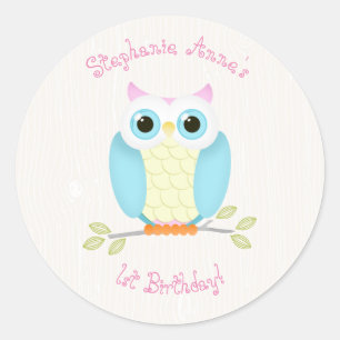 Sweet Owl Birthday Runder Aufkleber