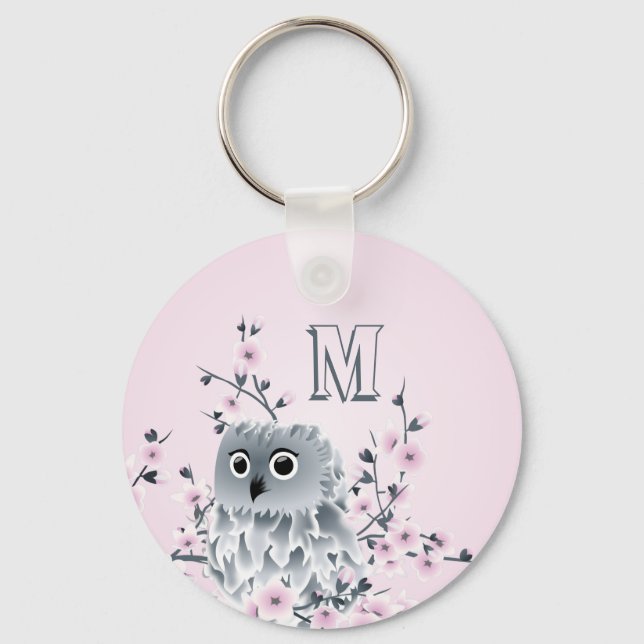 Sweet Owl Pink Girly Monogram Schlüsselanhänger (Vorderseite)