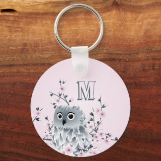 Sweet Owl Pink Girly Monogram Schlüsselanhänger