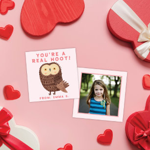 Sweet Owl Pink Valentine's Classroom Fotokarte Mitteilungskarte