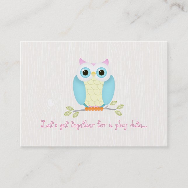 Sweet Owl Play Date Cards Telefonnummerkarte (Vorderseite)