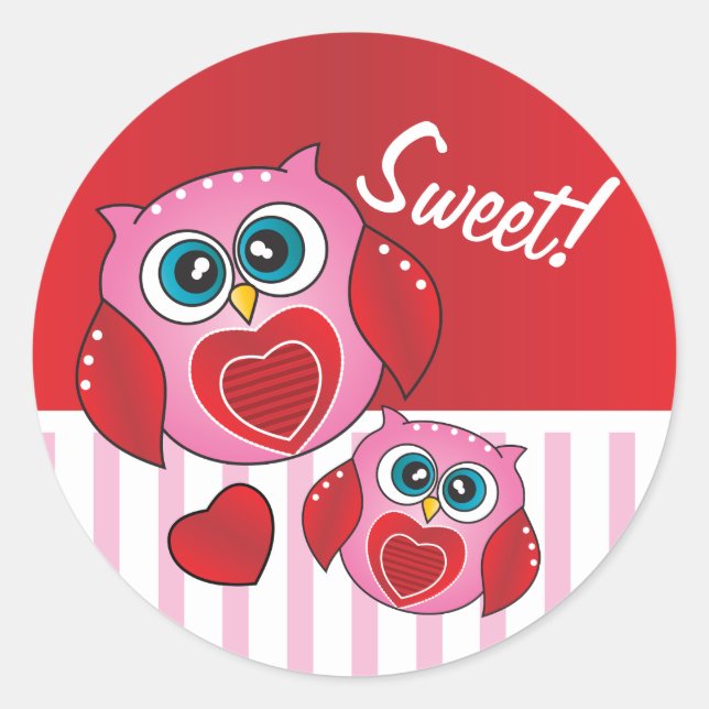 Sweet Owl Valentine Runder Aufkleber (Vorderseite)