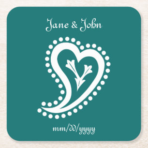 Sweet Paisley Hearts in Aquamarin Paper Untersetze Rechteckiger Pappuntersetzer