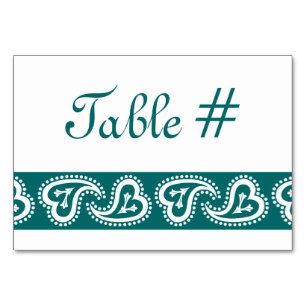 Sweet Paisley Hearts in Aquamariner Tafelkarte Tischnummer