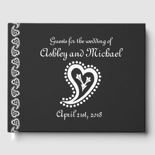 Sweet Paisley Hearts in Black Guest Book Gästebuch