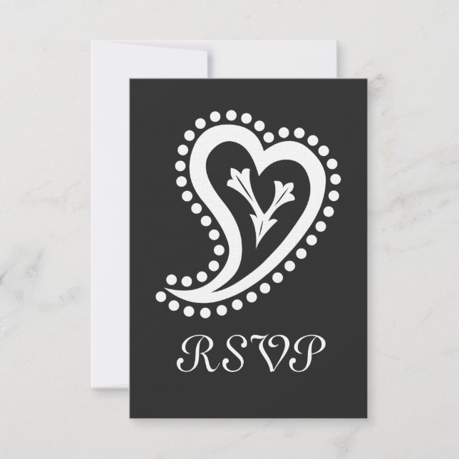 Sweet Paisley Hearts in Black RSVP Card (Vorderseite)