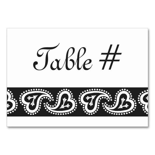 Sweet Paisley Hearts in Black Table Card Tischnummer (Vorderseite)