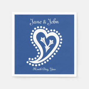 Sweet Paisley Hearts in Blue Napkins Serviette