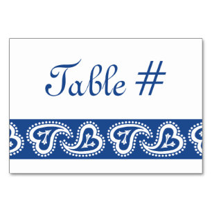 Sweet Paisley Hearts in Blue Table Card Tischnummer
