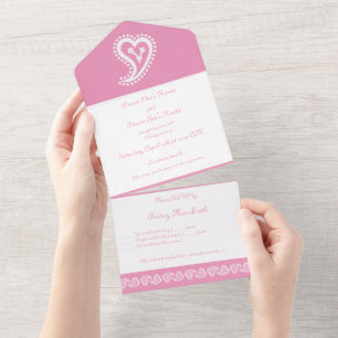 Sweet Paisley Hearts in Petal Pink All In One Einladung