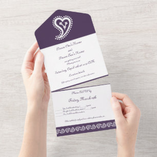 Sweet Paisley Hearts in Purple All In One Einladung
