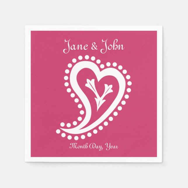 Sweet Paisley Hearts in Raspberry Napkins Serviette (Vorderseite)