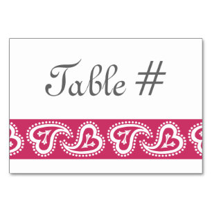 Sweet Paisley Hearts in Raspberry Table Card Tischnummer
