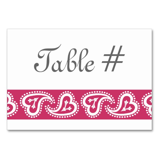 Sweet Paisley Hearts in Raspberry Table Card Tischnummer (Vorderseite)