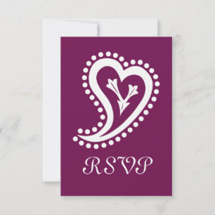 Sweet Paisley Hearts in Wine RSVP Card Karte