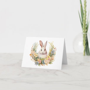 Sweet Pale Bunny Rabbit mit Frühlingsblumen BLANK Karte