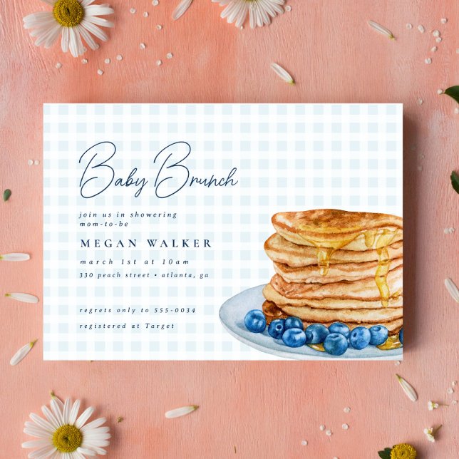 Sweet Pancake Blue Gingham Boy Baby Showbrunch Einladung (Von Creator hochgeladen)