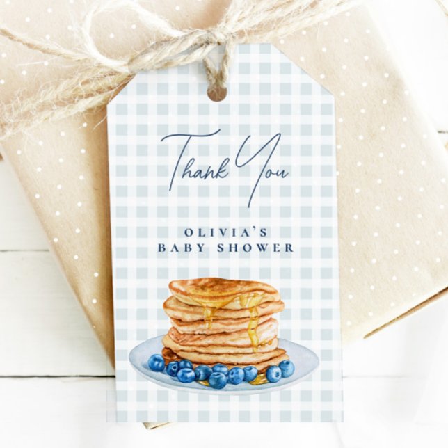 Sweet Pancake Blue Gingham Boy Baby Showbrunch Geschenkanhänger (Von Creator hochgeladen)