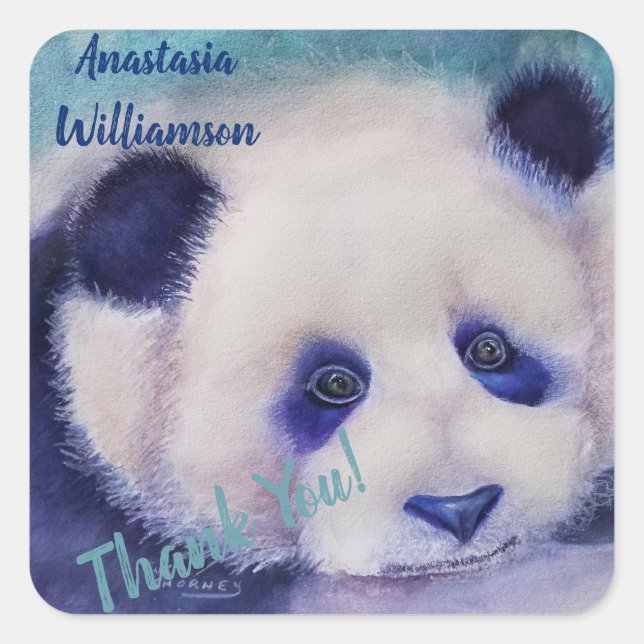 SWEET PANDA BEAR DANKE QUADRATISCHER AUFKLEBER (Vorderseite)