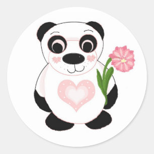 Sweet Panda Bear mit Blume Runder Aufkleber