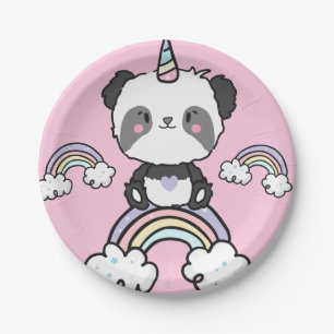 Sweet Panda Einicorn Girly Floral Paper Plate Pappteller
