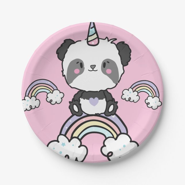 Sweet Panda Einicorn Girly Floral Paper Plate Pappteller (Vorderseite)