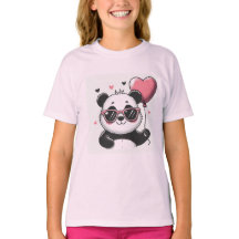 Sweet Panda Holding a Heart Balloon T - Shirt