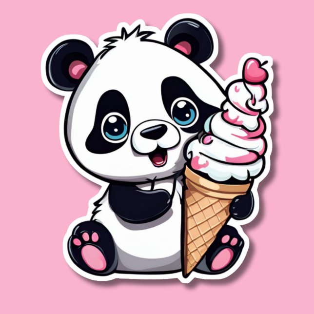 Sweet Panda mit Eiscreme Cone Wasserdicht Aufkleber (Von Creator hochgeladen)