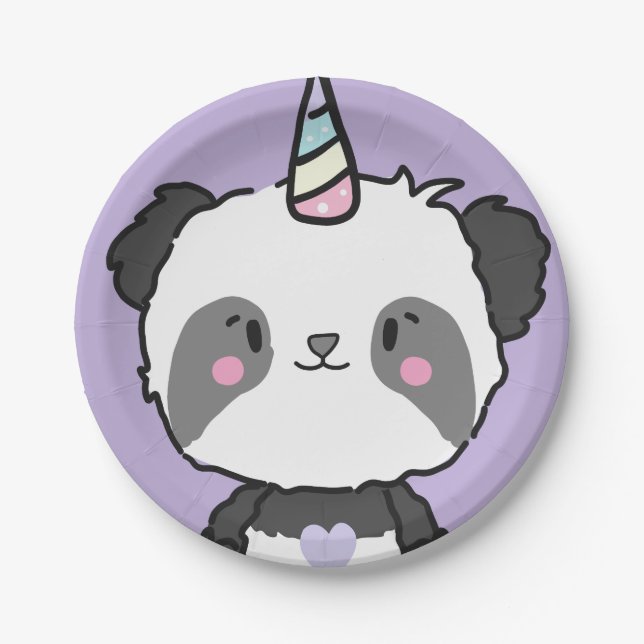 Sweet Panda Unicorn Girls Rainbow Birthday Pappteller (Vorderseite)