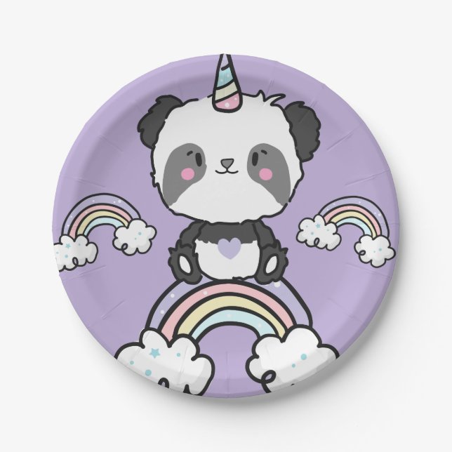 Sweet Panda Unicorn Girls Rainbows Pappteller (Vorderseite)
