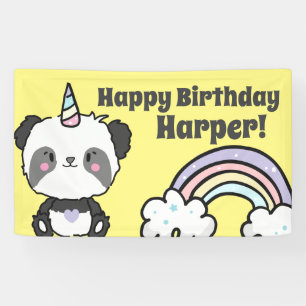 Sweet Panda Unicorn Rainbows Birthday Banner
