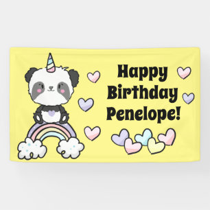 Sweet Pandacorn mit Rainbow Hearts Birthday Banner