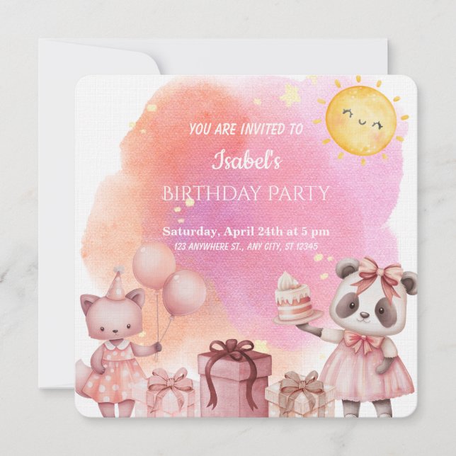 Sweet Pastel Animal Birthday Party Invitation Einladung (Vorderseite)