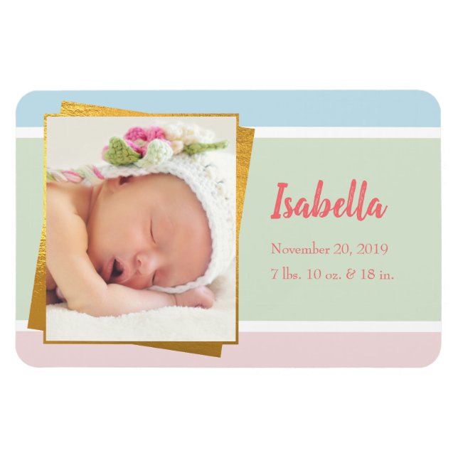 Sweet Pastel Baby Girl Foto Birth Record Stat Magnet (Horizontal)
