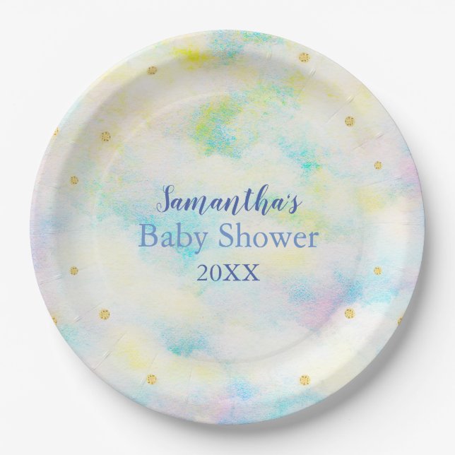 Sweet Pastel Blue Clouds Baby Dusche Pappteller (Vorderseite)