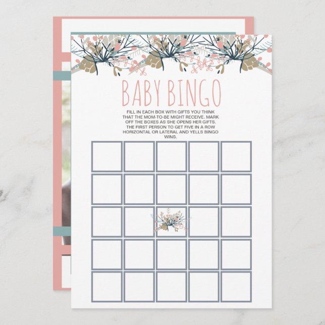 Sweet Pastel Boho Floral Baby Bingo Foto (Vorne/Hinten)