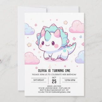 Sweet Pastel Dinosaur 1. Geburtstag Einladung