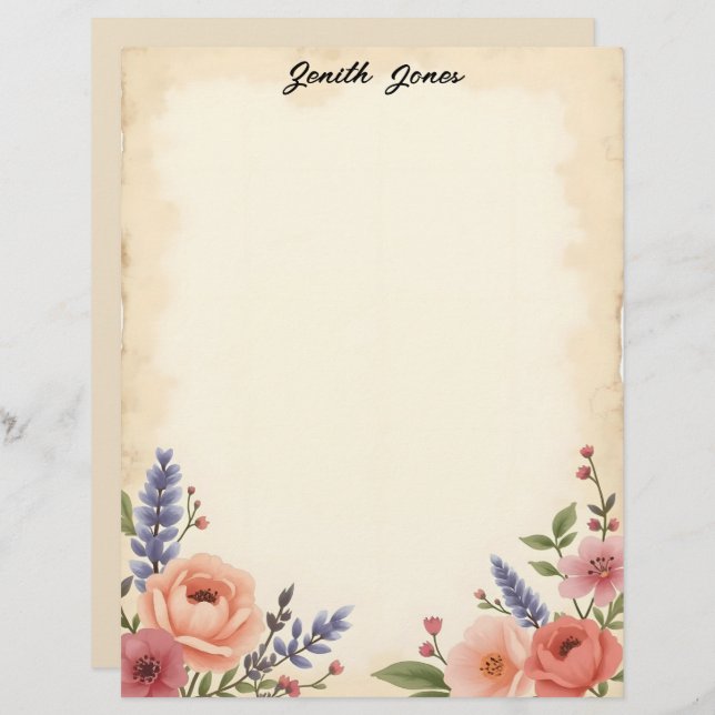 Sweet Pastel Flowers Stationery Paper Briefbogen (Vorne/Hinten)