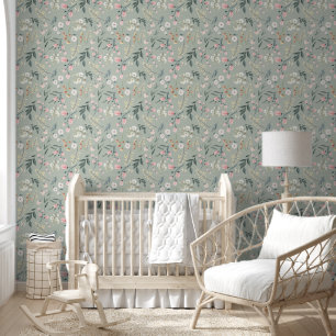Sweet Pastel Green Watercolor Floral Tapete