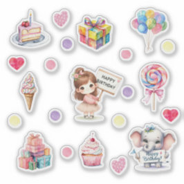 Sweet Pastel Happy Birthday Stickers Aufkleber