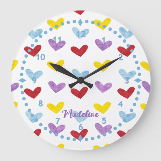 Sweet Pastel Hearts Clock Große Wanduhr (Vorderseite)