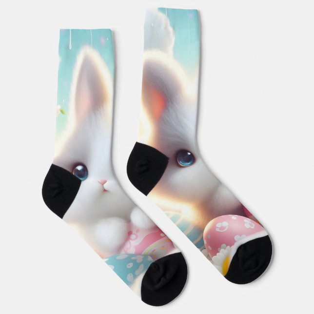 Sweet Pastel Kawaii Kitten Easter Eggs Socken (Rechts)