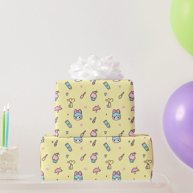 Sweet Pastel Kawaii Yellow Geschenkpapier (Partygeschenke)