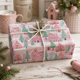 Sweet Pastel Pink Gingerbread Village Weihnachten Geschenkpapier